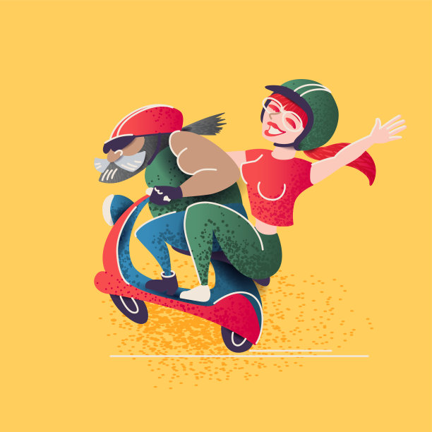 有趣的骑滑板车与一个凉爽的自行车手和微笑的女孩图片下载