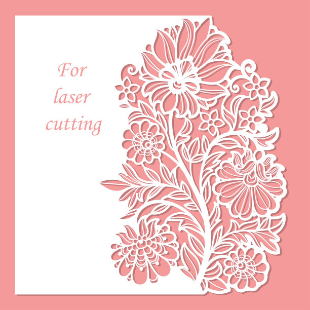 带有装饰花的明信片。激光切割模板。向量图片下载