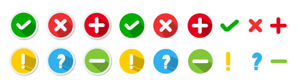 真假图标。选中标记和交叉图标。绿色勾号和红色叉号围成圆圈图片下载