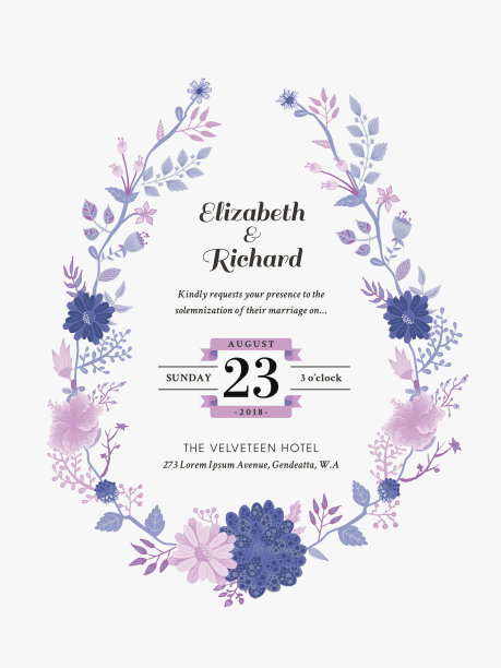 花卉婚礼请柬模板图片下载