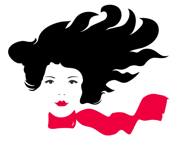 时尚矢量春天插图现代艺术作品我原来的水平工作矢量美丽年轻自由现代快乐放松的女孩长黑色的头发在风中飞舞，红色的围巾在她的脖子上图片下载