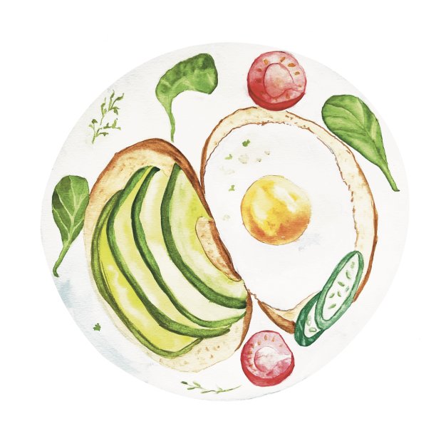 水彩早餐放在盘子里图片下载