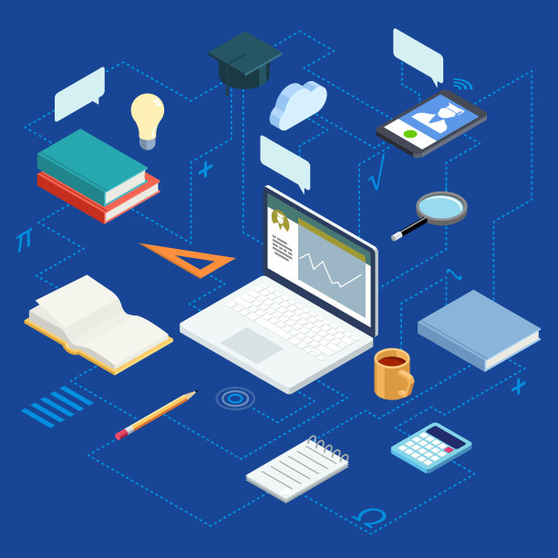 等距笔记本电脑和教育对象图片下载