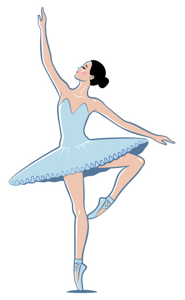 优雅的芭蕾舞者穿着蓝色的芭蕾舞短裙和尖头鞋跳舞图片下载