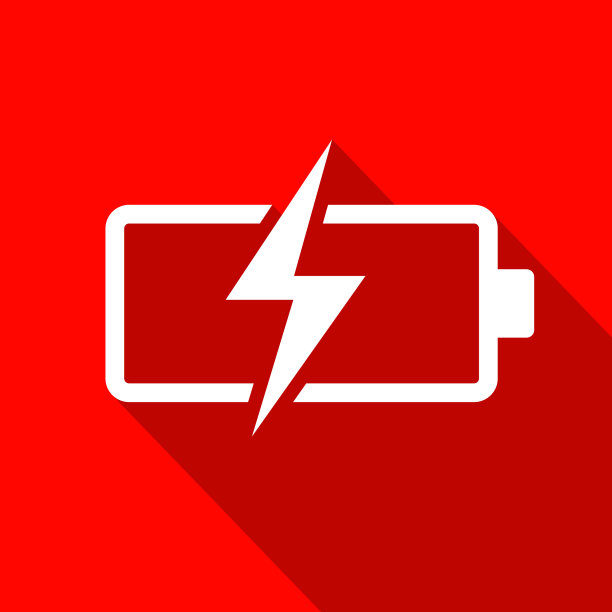 电池充电图标在红色背景与长阴影在平面风格图片下载
