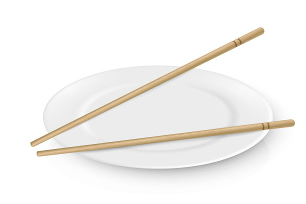 矢量现实的圆形白色板与竹竿躺在上面。东亚美食设计装饰图片下载