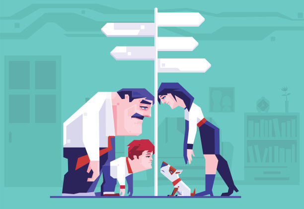 疲惫的夫妇和儿子靠在路标上图片下载