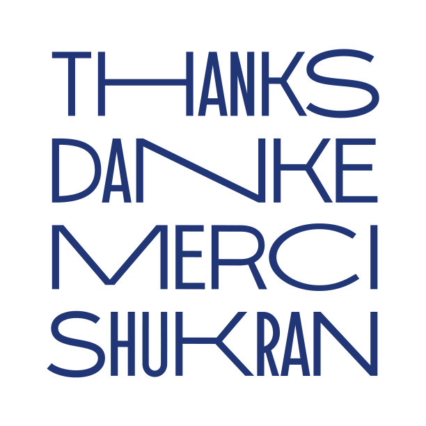 现代蓝色字母感谢danke merci shukran图片下载