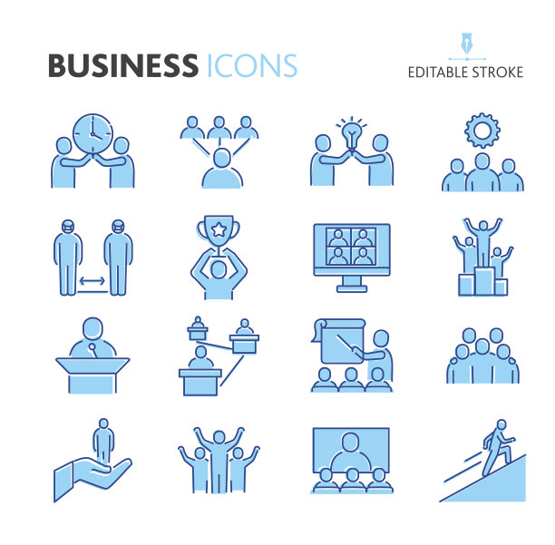 业务团队构建细线风格-可编辑笔画大图标集图片下载