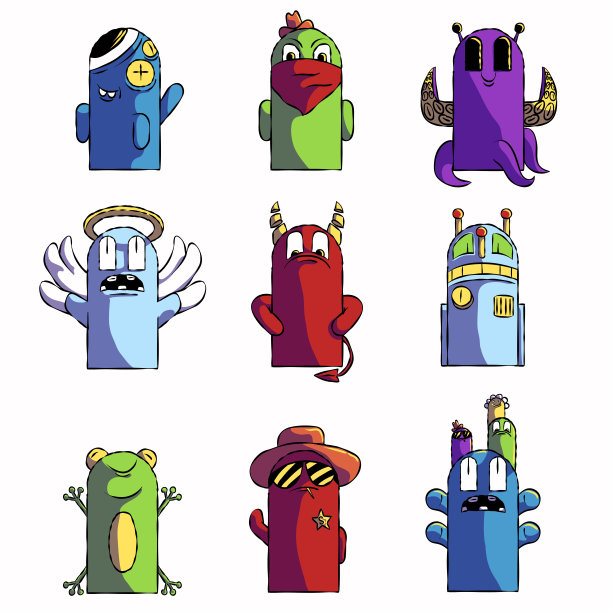 卡通系列的涂鸦图标-有趣的人物。图片下载