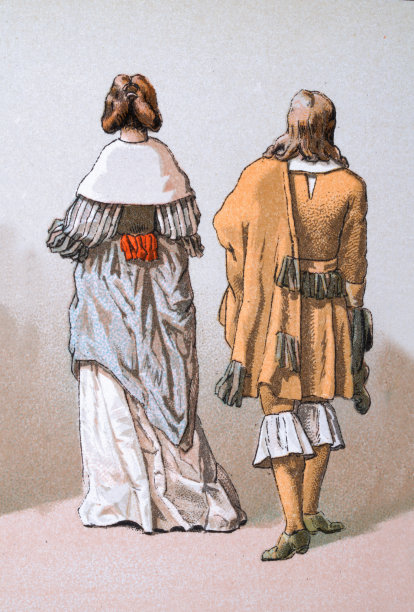 复古插图，17世纪时装，男人和女人，法国资产阶级图片下载