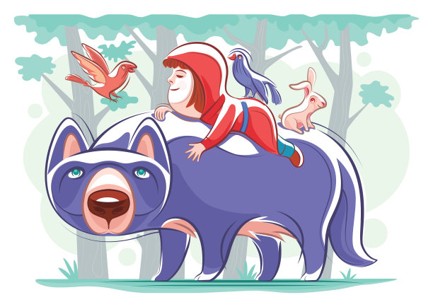 小女孩骑在大灰狼的背上图片下载