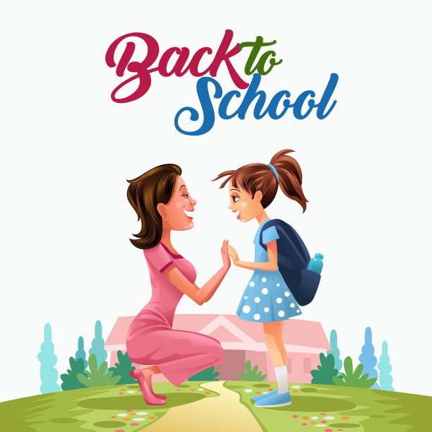 可爱小女孩与母亲插画图片下载