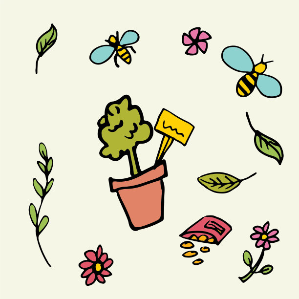 春季园艺手绘设计元素图片下载