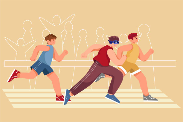 戴着虚拟现实眼镜的男子和在体育跑步比赛中的虚拟运动员图片下载