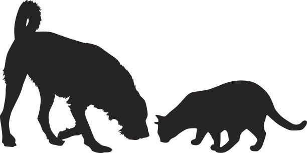 好奇的狗和猫剪影图片下载