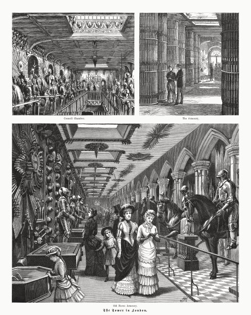 英国伦敦塔，木版画，出版于1885年图片下载