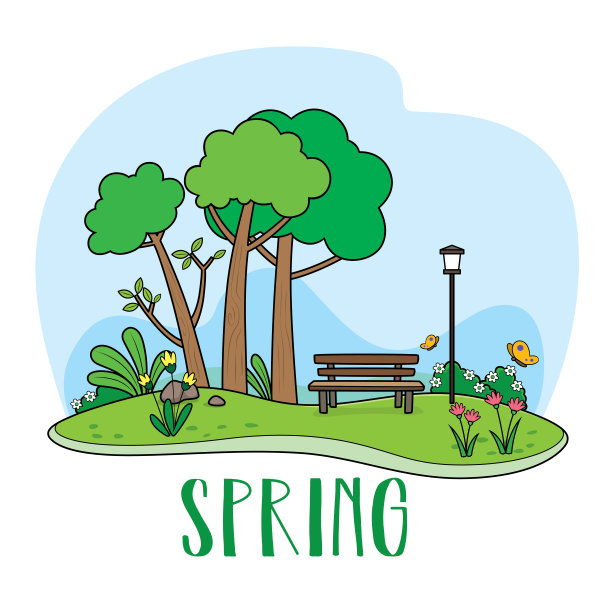 矢量插图的孩子的活动彩色书页与春天的图片。图片下载