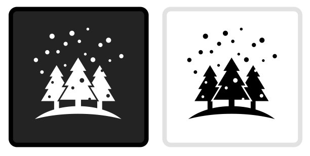 圣诞树在雪图标上的黑色按钮与白色滚动图片下载