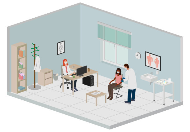 在医生室接种疫苗，等距透视图片下载
