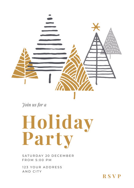 有圣诞树的节日派对邀请。图片下载