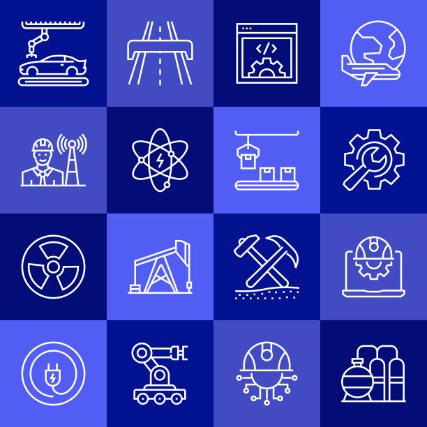 简单的一组工程相关的矢量线图标。大纲符号集合图片下载