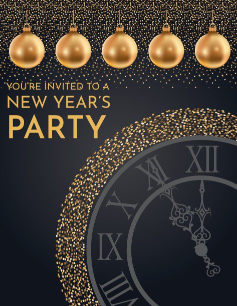 2022年除夕派对邀请模板。闪闪发光的黄金饰品图片下载