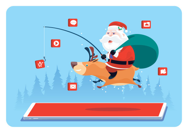 圣诞老人骑着驯鹿，手持网购图标图片下载