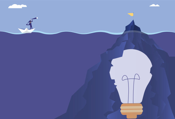 商人站在纸船上用双筒望远镜寻找灵感图片下载