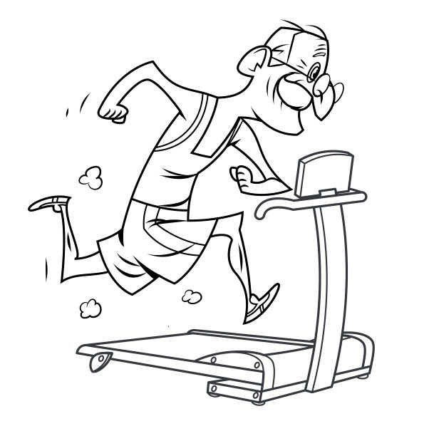 在跑步机上跑步的黑人和白人老人图片下载