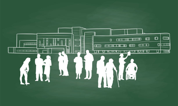 带剪影黑板的现代医院图片下载