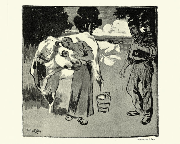 挤奶女工和她最喜欢的奶牛，新艺术，青年艺术图片下载