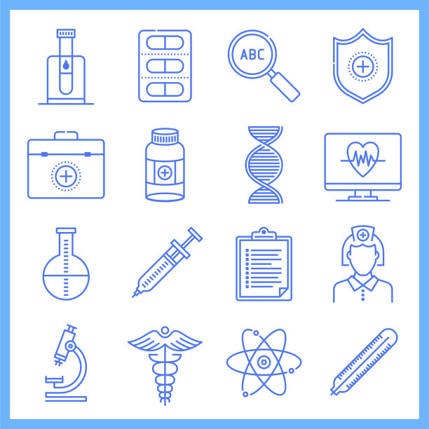 医疗保险和社会保障蓝图风格矢量图标集图片下载