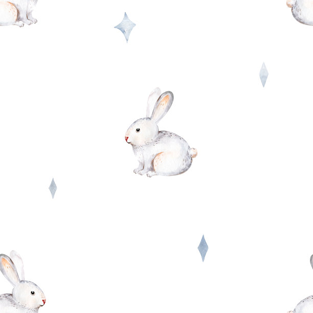 可爱的兔宝宝动物无缝图案，森林插图为儿童服装。森林水彩手绘波西米亚形象案例设计，苗圃海报图片下载