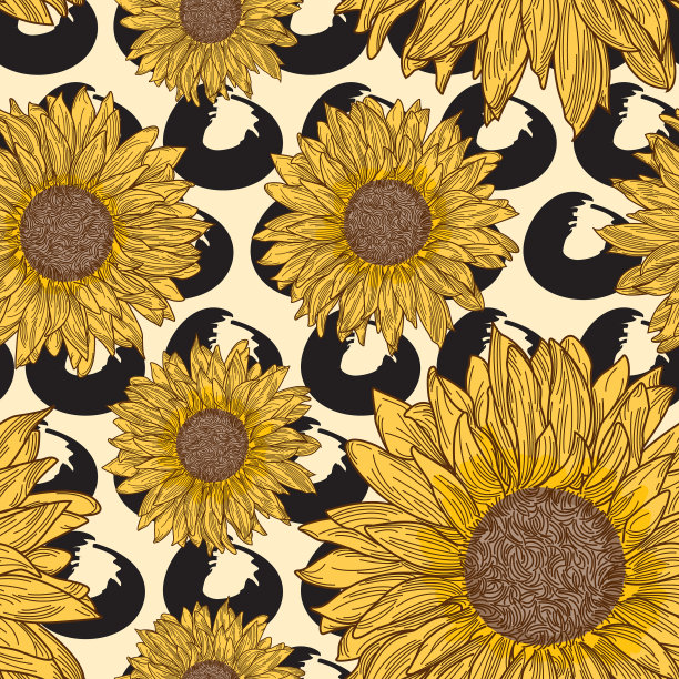 复古90年代向日葵无缝图案图片下载