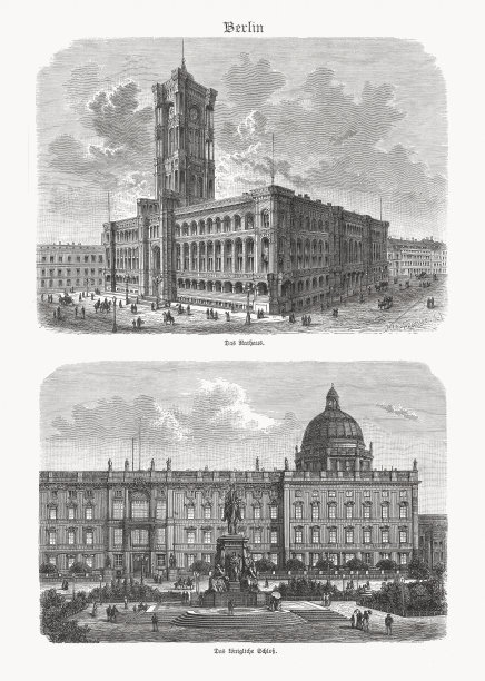 德国柏林的历史观点，木刻，出版于1893年图片下载