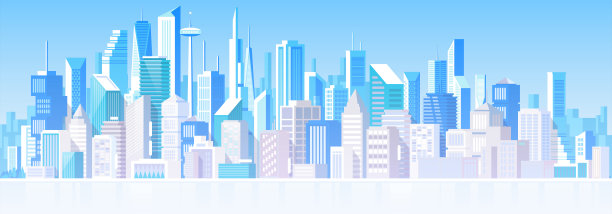 不同建筑的城市景观。私人住宅,别墅。办公中心。商店的房子。总部。矢量图图片下载