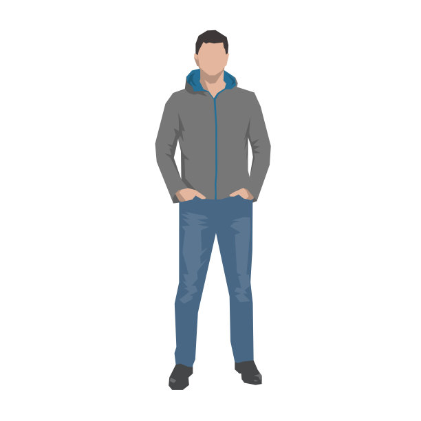 男人站着，双手插在口袋里，正面。孤立的几何平面设计矢量插图。成年的年轻人图片下载