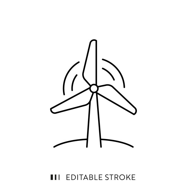 风力涡轮机线图标与可编辑的描边和像素完美。图片下载