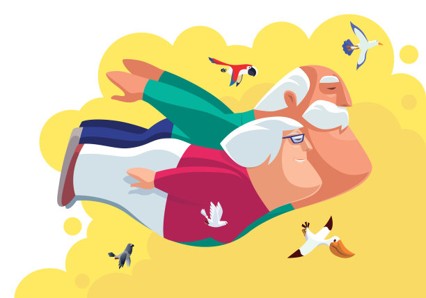 爷爷奶奶和小鸟一起飞翔图片下载