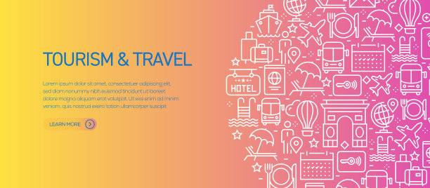 旅游和旅游横幅模板与线图标。现代矢量插图广告，标题，网站。图片下载