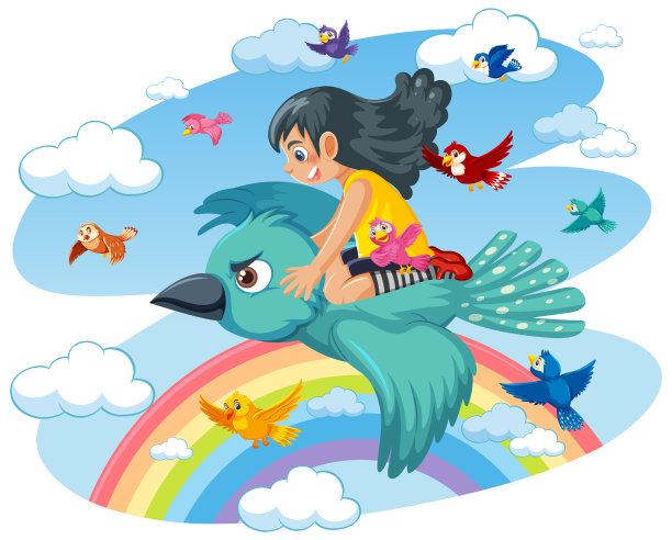 女孩骑着一只鸟在天空图片下载