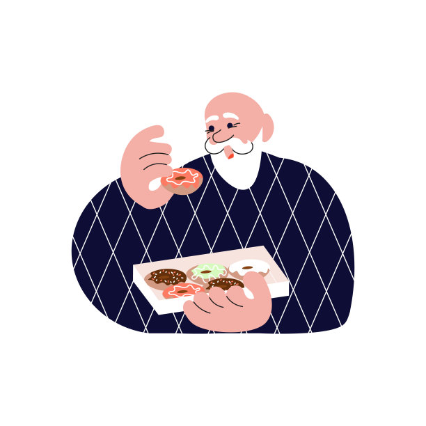 老人吃甜甜圈。男性对于孤立图片下载