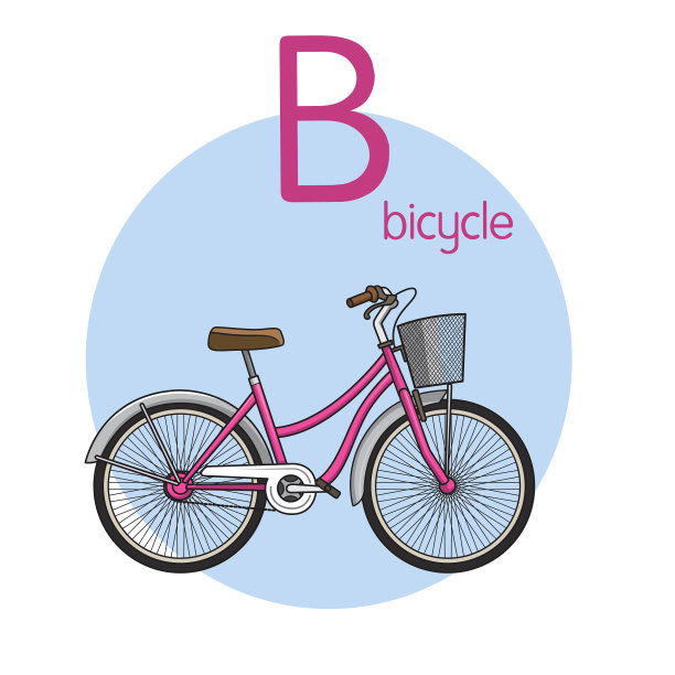 矢量插图自行车与字母B大写字母或大写字母的儿童学习练习ABC图片下载