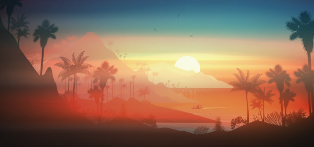 热带岛屿海岸日落图片下载