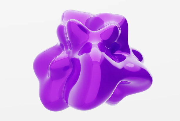 抽象三维形式紫罗兰色。波浪形状与反射面，切割孤立在白色背景。图片下载