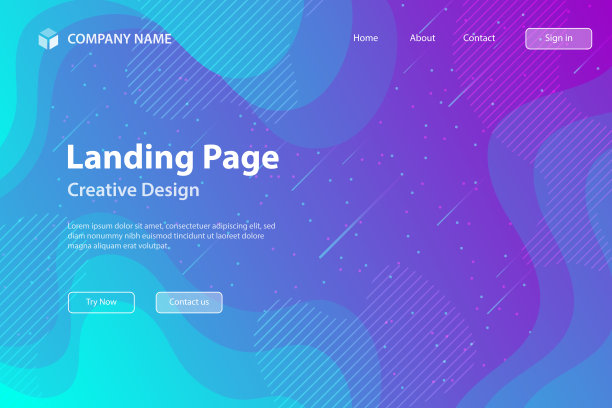 登陆页模板-流体和几何形状组成-蓝色渐变图片下载