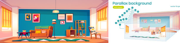 视差游戏背景与现代客厅图片下载