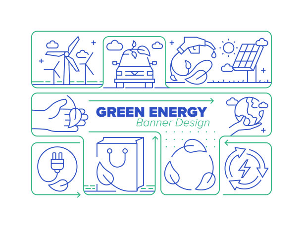 绿色能源线图标集及相关工艺信息图设计图片下载