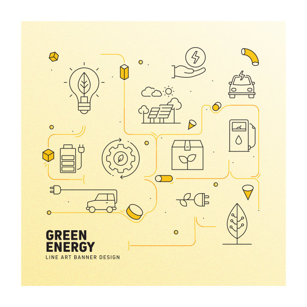 绿色能源，生态概念平面线设计矢量插图。图片下载
